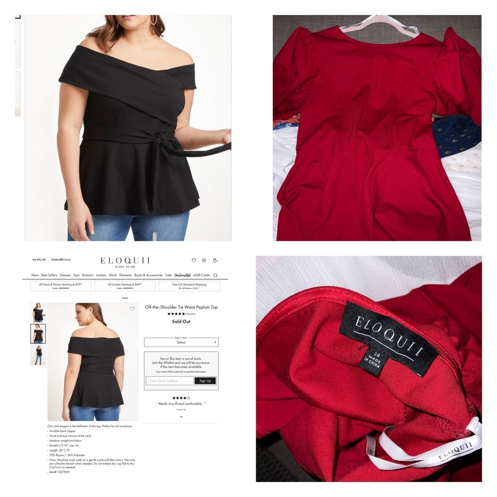 Eloquii Off-the-Shoulder Tie Waist Peplum Top
